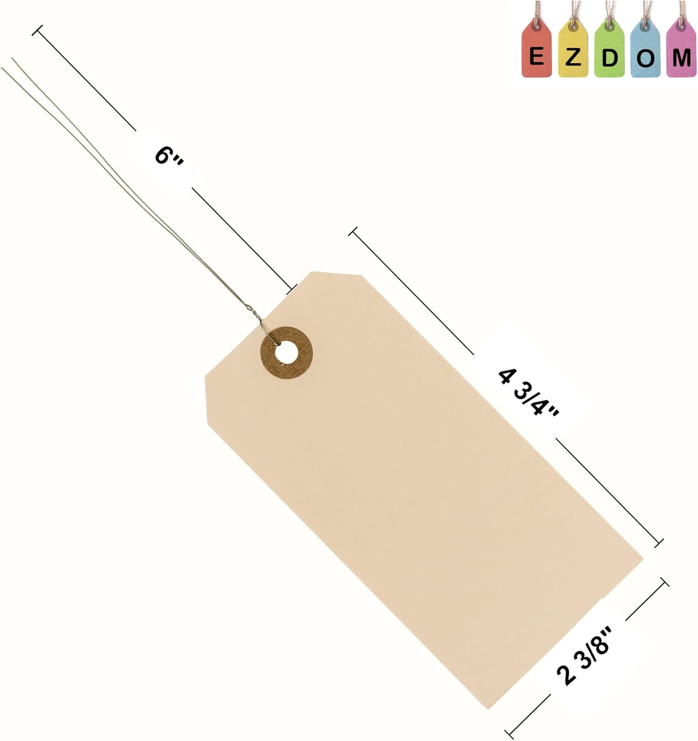 Label Tags with Wire Attached - 4 3/4" x 2 3/8" Box of 100 Blank Manila Tags with Reinforced Hole and Metal Wire Ties, Labels with Wire - Image 5