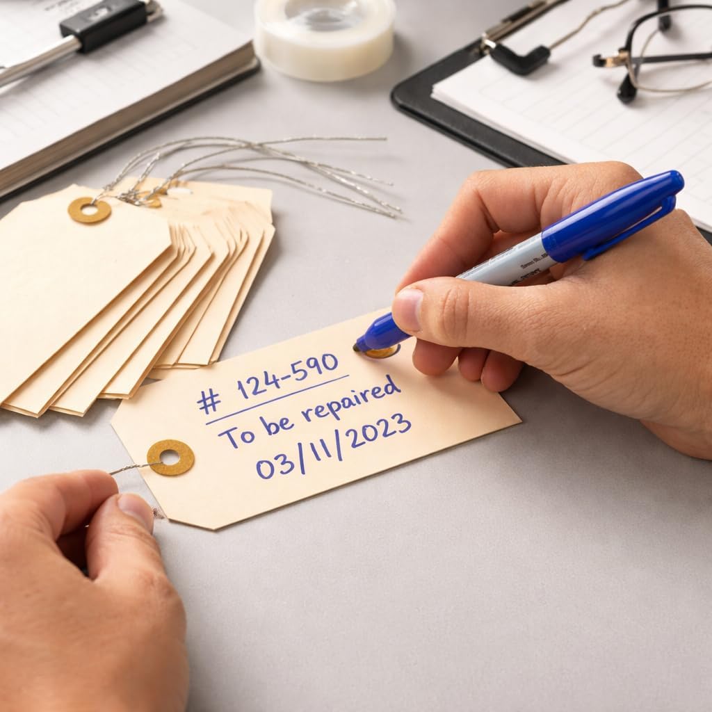 Label Tags with Wire Attached - 4 3/4" x 2 3/8" Box of 100 Blank Manila Tags with Reinforced Hole and Metal Wire Ties, Labels with Wire - Image 7