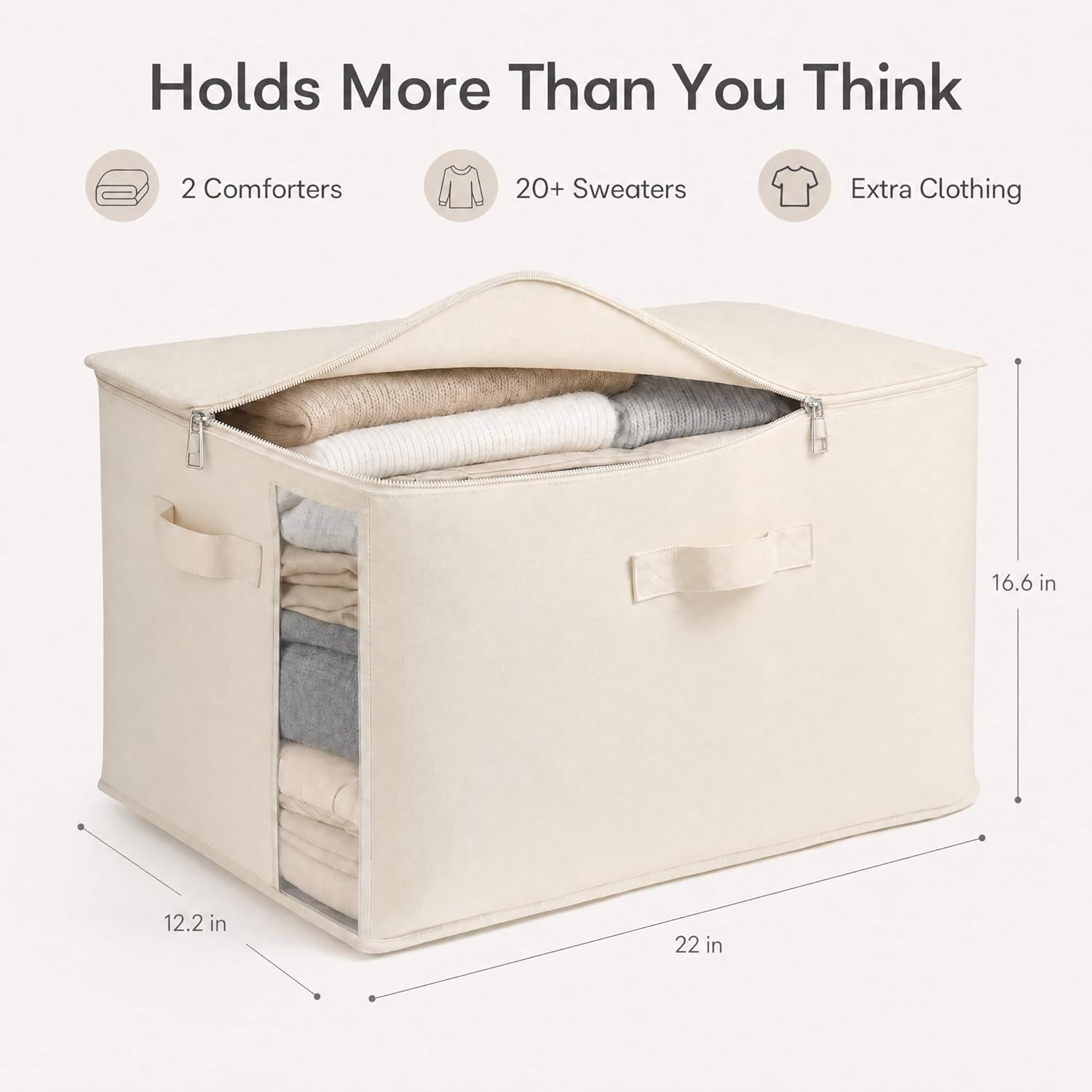 3-Pack Large Canvas Comforter Storage Bags for Clothes Sweater Clothes Organizer with Dual Zipper Three Carrying Handles for Blanket Closet Storage Container - Image 7